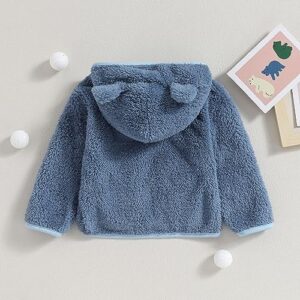 Meiweileya Baby Girl Boy Fleece Zip Up Hoodie Bear Ears Fuzzy Jacket Hooded Teddy Coat Winter Shacket Warm Outwear Cute Cardigan Top (Light Blue, 12-18 Months)