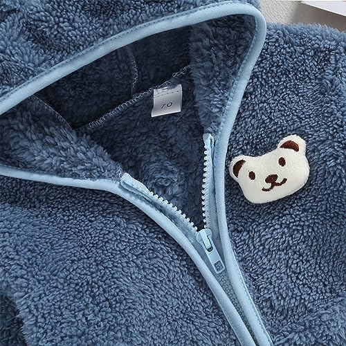 Meiweileya Baby Girl Boy Fleece Zip Up Hoodie Bear Ears Fuzzy Jacket Hooded Teddy Coat Winter Shacket Warm Outwear Cute Cardigan Top (Light Blue, 12-18 Months)