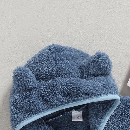 Meiweileya Baby Girl Boy Fleece Zip Up Hoodie Bear Ears Fuzzy Jacket Hooded Teddy Coat Winter Shacket Warm Outwear Cute Cardigan Top (Light Blue, 12-18 Months)