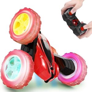 orrente remote control car, rc cars with headlights and wheel lights, 2.4ghz 4wd monster trucks for boys kids toys for girls, stunt rc car christmas birthday gifts toys for boys 6 7 8-13 year old(red)
