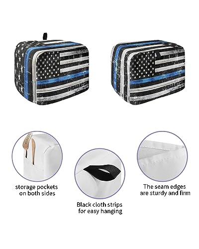 Toaster Cover, 4 Slice Toaster Cover Rustic America National Flag Black Blue Line Kitchen Small Appliance Covers, Dust and Machine Washable Bread Maker Cover (12w X 11d X 8h)