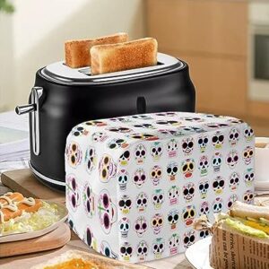 Toaster Cover, 2 Slice Toaster Cover Halloween Sugar Skull Day of The Dead Pattern Kitchen Small Appliance Covers, Dust and Machine Washable Bread Maker Cover (12w X 7.5d X 8h)