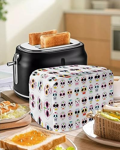 Toaster Cover, 2 Slice Toaster Cover Halloween Sugar Skull Day of The Dead Pattern Kitchen Small Appliance Covers, Dust and Machine Washable Bread Maker Cover (12w X 7.5d X 8h)