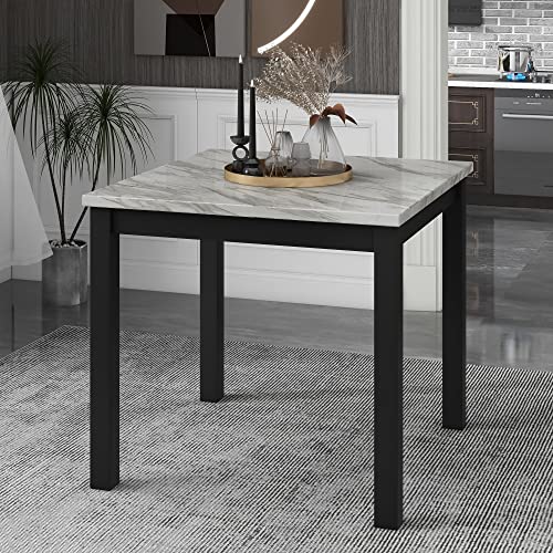 Lestar Bar Table Set for 5 pcs, Faux Marble Dining Table top with 4 Upholstered-Seat Wood Frame Bar Chairs (Table 40" x 40", 4 Grey Chairs)