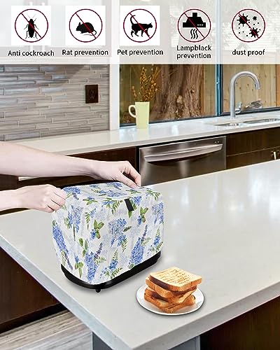 Hydrangea Toaster Cover, 4 Slice Toaster Cover Watercolor Flower Famr Style Kitchen Small Appliance Covers, Dust and Machine Washable Bread Maker Cover (12w X 11d X 8h)