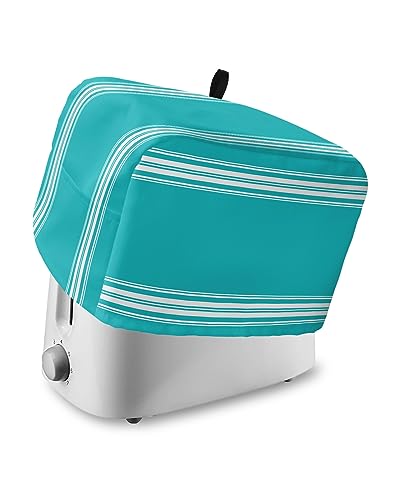 Toaster Cover, 4 Slice Toaster Cover Farmhouse Aqua White Stripe Kitchen Small Appliance Covers, Dust and Machine Washable Bread Maker Cover (12w X 11d X 8h)