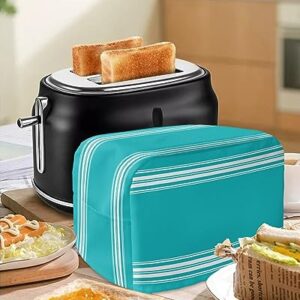 Toaster Cover, 4 Slice Toaster Cover Farmhouse Aqua White Stripe Kitchen Small Appliance Covers, Dust and Machine Washable Bread Maker Cover (12w X 11d X 8h)