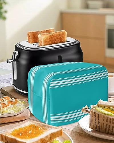 Toaster Cover, 4 Slice Toaster Cover Farmhouse Aqua White Stripe Kitchen Small Appliance Covers, Dust and Machine Washable Bread Maker Cover (12w X 11d X 8h)