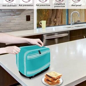 Toaster Cover, 4 Slice Toaster Cover Farmhouse Aqua White Stripe Kitchen Small Appliance Covers, Dust and Machine Washable Bread Maker Cover (12w X 11d X 8h)