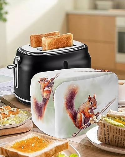 Squirrel Toaster Cover, 4 Slice Toaster Cover Cute Aniaml Fall Atutumn Kitchen Small Appliance Covers, Dust and Machine Washable Bread Maker Cover (12w X 11d X 8h)