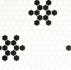 capella star pattern black and white hexagon 1" porcelain floor and wall tile matte for kitchen backsplash, bathroom shower, decorative accent wall (1 sheet)