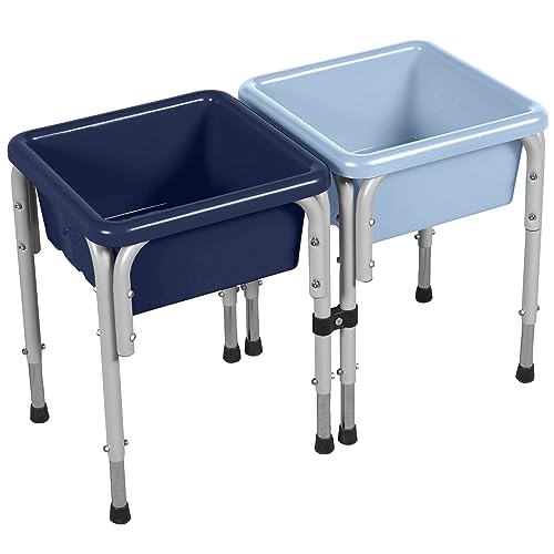 ECR4Kids 2-Station Sand and Water Adjustable Play Table, Sensory Bins, Navy/Powder Blue