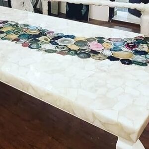 24 x 48 Inches Agate Stone Epoxy Art Sofa Center Table Top Rectangle Marble Dining Table with River Design