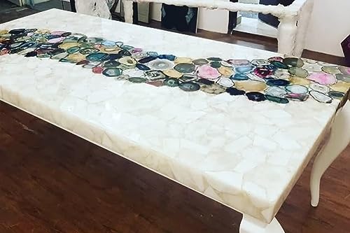 24 x 48 Inches Agate Stone Epoxy Art Sofa Center Table Top Rectangle Marble Dining Table with River Design