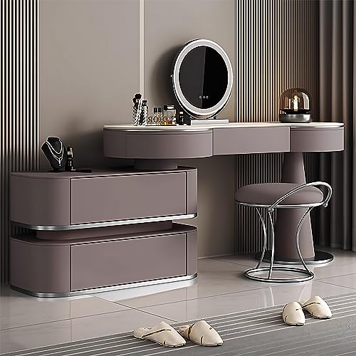 ZGNBSD Vanity Set - Luxury Makeup Table with Smart Mirror, Storage, and Vanity Chair - Premium Solid Wood Bedroom Vanity for Her