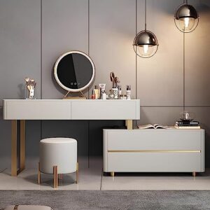 yimakey luxury makeup vanity table set with intelligent led mirror and microfiber leather chair - ample storage space, superior materials, for loved ones (31 inches)