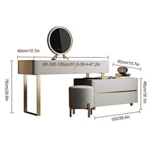 YIMAKEY Luxury Makeup Vanity Table Set with Intelligent LED Mirror and Microfiber Leather Chair - Ample Storage Space, Superior Materials, for Loved Ones (31 inches)