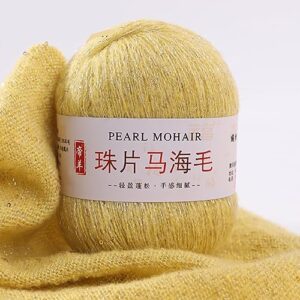 yarn ave 5 balls/250 grams fine sequined mohair yarns, wool blend soft fluffy fancy yarn for hand knitting&crocheting cardigans,sweaters, diy crafts (#22 light yellow)