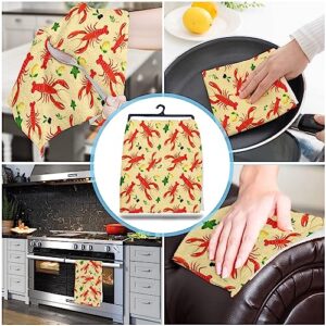 zzsunfeel Kitchen Towels Reversible for Drying Dishes, Red Lobster Succulents Lemon Summer Set of 1 Dishcloths Cotton Hand Towels, Absorbent Dish Towels for Kitchen Counter Tea Towels 18"x 28"