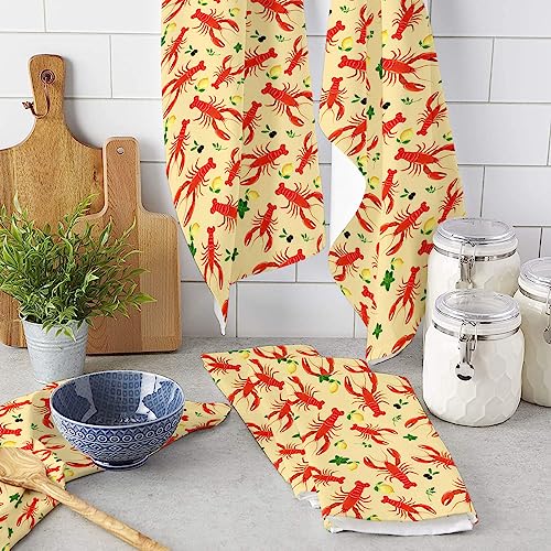 zzsunfeel Kitchen Towels Reversible for Drying Dishes, Red Lobster Succulents Lemon Summer Set of 1 Dishcloths Cotton Hand Towels, Absorbent Dish Towels for Kitchen Counter Tea Towels 18"x 28"