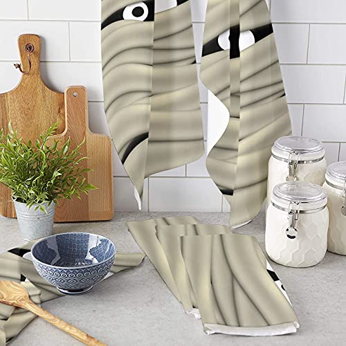 zzsunfeel Kitchen Towels Reversible for Drying Dishes, Halloween Mummy Bandage Set of 1 Dishcloths Cotton Hand Towels, Absorbent Dish Towels for Kitchen Counter Tea Towels 18"x 28"