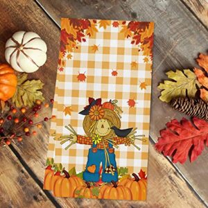Kitchen Towels Reversible for Drying Dishes, Thanksgiving Scarecrow Maple Leaf Fall Pumpkin Set of 2 Dishcloths Cotton Hand Towels, Absorbent Dish Towels for Kitchen Counter Tea Towels 18"x 28"