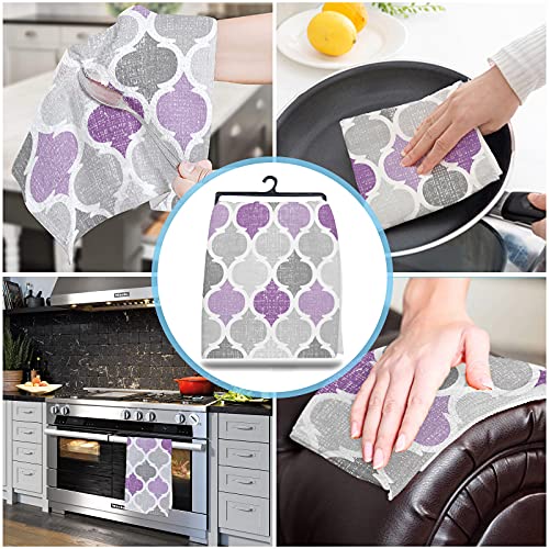 zzsunfeel Kitchen Towels Reversible for Drying Dishes, Purple Grey Geometry Morocco Set of 1 Dishcloths Cotton Hand Towels, Absorbent Dish Towels for Kitchen Counter Tea Towels 18"x 28"