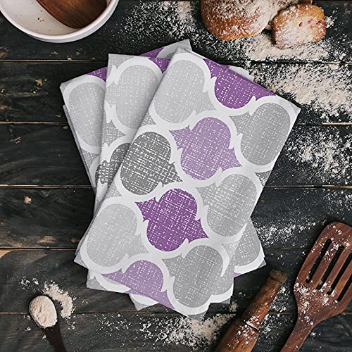 zzsunfeel Kitchen Towels Reversible for Drying Dishes, Purple Grey Geometry Morocco Set of 1 Dishcloths Cotton Hand Towels, Absorbent Dish Towels for Kitchen Counter Tea Towels 18"x 28"