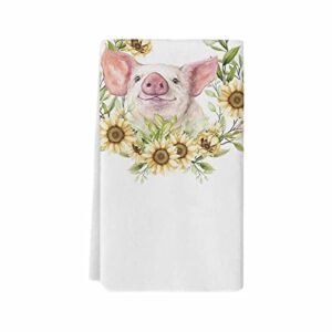 zzsunfeel kitchen towels reversible for drying dishes, sunflower farm floral pig set of 1 dishcloths cotton hand towels, absorbent dish towels for kitchen counter tea towels 18"x 28"