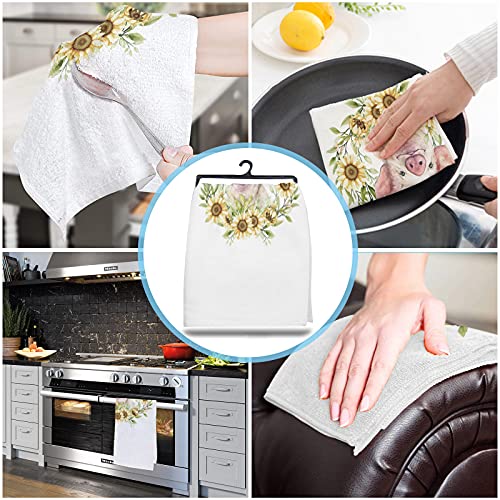 zzsunfeel Kitchen Towels Reversible for Drying Dishes, Sunflower Farm Floral Pig Set of 1 Dishcloths Cotton Hand Towels, Absorbent Dish Towels for Kitchen Counter Tea Towels 18"x 28"