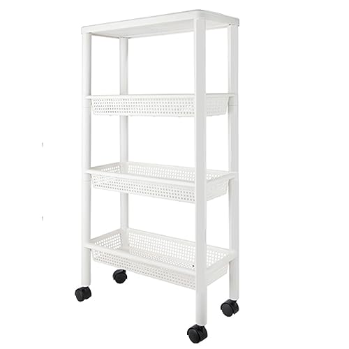 DELURA Slim Storage Cart with Wheels, 4 Tier Bathroom Storage Organizer Rolling Utility Cart for Bathroom Kitchen Laundry Room Office Narrow Place