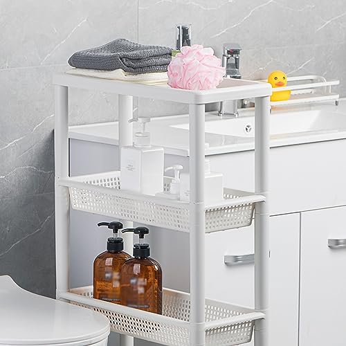 DELURA Slim Storage Cart with Wheels, 4 Tier Bathroom Storage Organizer Rolling Utility Cart for Bathroom Kitchen Laundry Room Office Narrow Place