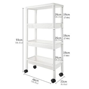 DELURA Slim Storage Cart with Wheels, 4 Tier Bathroom Storage Organizer Rolling Utility Cart for Bathroom Kitchen Laundry Room Office Narrow Place