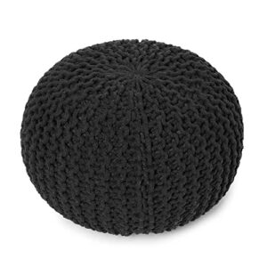 redearth round pouf foot stool ottoman - hand knitted bean bag - cord boho pouffe - cable poof footrest for living room - nursery - bedroom - patio - 100% cotton - home decor (19" x 19" x 14") - black