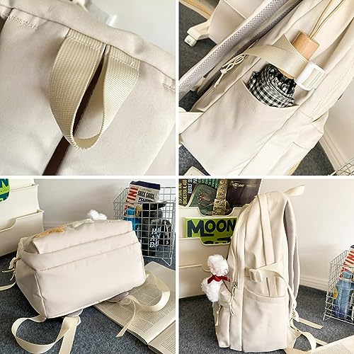 Verdancy Kawaii Backpack for School College Teens Students Travel Aesthetic Bookbag Cute Schoolbag Casual Daypack (White)