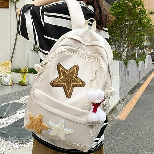 Verdancy Kawaii Backpack for School College Teens Students Travel Aesthetic Bookbag Cute Schoolbag Casual Daypack (White)