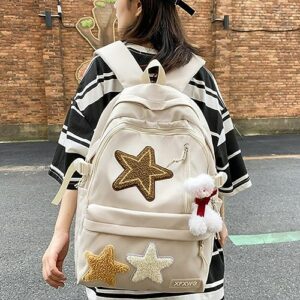 Verdancy Kawaii Backpack for School College Teens Students Travel Aesthetic Bookbag Cute Schoolbag Casual Daypack (White)