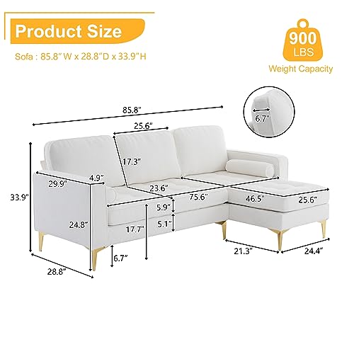 BeiXuan Modern Convertible Modular Sectional Sofa with Ottomans，Upholstery，3-Seat L Shaped Couch Sofa Bed for Living Room/Bedroom/Office/Apartment/Small Space，Boucle Yarn, Beige