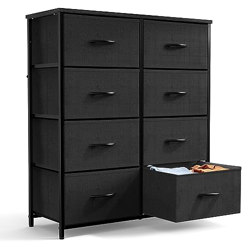 Dresser - Dresser for Bedroom Drawer Dresser Organizer Storage Drawers Fabric Storage Tower with 8 Drawers, Chest of Drawers with Fabric Bins, Steel Frame, Wood Top for Bedroom, Closet, Entryway