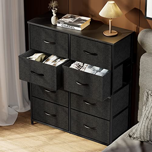 Dresser - Dresser for Bedroom Drawer Dresser Organizer Storage Drawers Fabric Storage Tower with 8 Drawers, Chest of Drawers with Fabric Bins, Steel Frame, Wood Top for Bedroom, Closet, Entryway