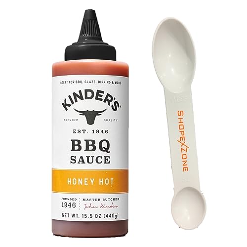 Kinders BBQ Sauce Honey Hot Bundle with ShopexZone Spoon Tsp Tbsp Dual Measuring Spoon and BBQ Glaze Dipping Sauce Gluten Free 15.5 oz