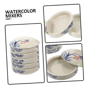 SEWACC 2 Sets Layer Ink Ceramic Students Mixers Plate Trays Porcelain Pigment Watercolor Coloring White Water A Holders Artist Tray Mixing Dish Lid Dishes Stacking Blue