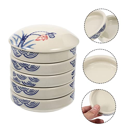 SEWACC 2 Sets Layer Ink Ceramic Students Mixers Plate Trays Porcelain Pigment Watercolor Coloring White Water A Holders Artist Tray Mixing Dish Lid Dishes Stacking Blue