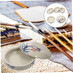 SEWACC 2 Sets Layer Ink Ceramic Students Mixers Plate Trays Porcelain Pigment Watercolor Coloring White Water A Holders Artist Tray Mixing Dish Lid Dishes Stacking Blue