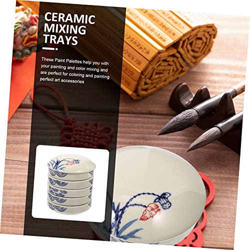 SEWACC 2 Sets Layer Ink Ceramic Students Mixers Plate Trays Porcelain Pigment Watercolor Coloring White Water A Holders Artist Tray Mixing Dish Lid Dishes Stacking Blue
