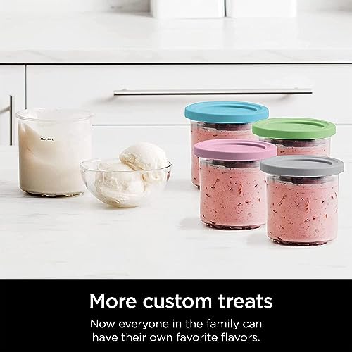 EVANEM 2/4/6PCS Creami Deluxe Pints, for Ninja Creami Cups,16 OZ Pint Ice Cream Containers with Lids Reusable,Leaf-Proof Compatible with NC299AMZ,NC300s Series Ice Cream Makers,Gray+Green-2PCS