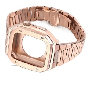 lkdjnc metal armor bracelet for apple watch 8 7 band 45mm 44mm case stainless steel strap for iwatch series 4/5/6/se watchbands (color : rose gold, size : 45mm for 8/7)