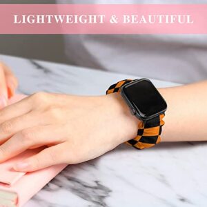 Halloween Orange Black Checkered Gold Compatible for Apple Watch Band 38/40/41mm,42/44/45mm Cloth Pattern Polyester Elastic Women Breathable Scrunchy Bands for IWatch Series SE 8 7 6 5 4 3