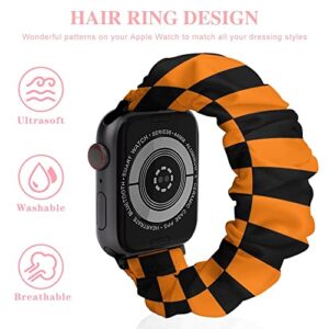 Halloween Orange Black Checkered Gold Compatible for Apple Watch Band 38/40/41mm,42/44/45mm Cloth Pattern Polyester Elastic Women Breathable Scrunchy Bands for IWatch Series SE 8 7 6 5 4 3