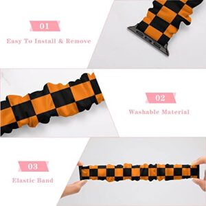 Halloween Orange Black Checkered Gold Compatible for Apple Watch Band 38/40/41mm,42/44/45mm Cloth Pattern Polyester Elastic Women Breathable Scrunchy Bands for IWatch Series SE 8 7 6 5 4 3